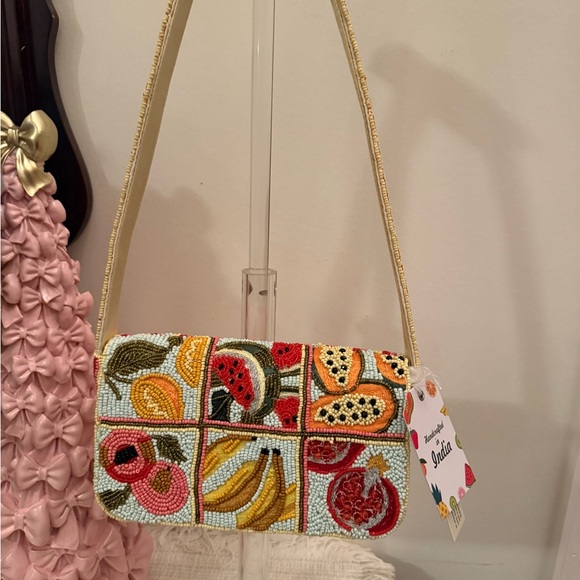 Handbags - Hand-Beaded Fruit Mosaic Shoulder Bag - Multicolor